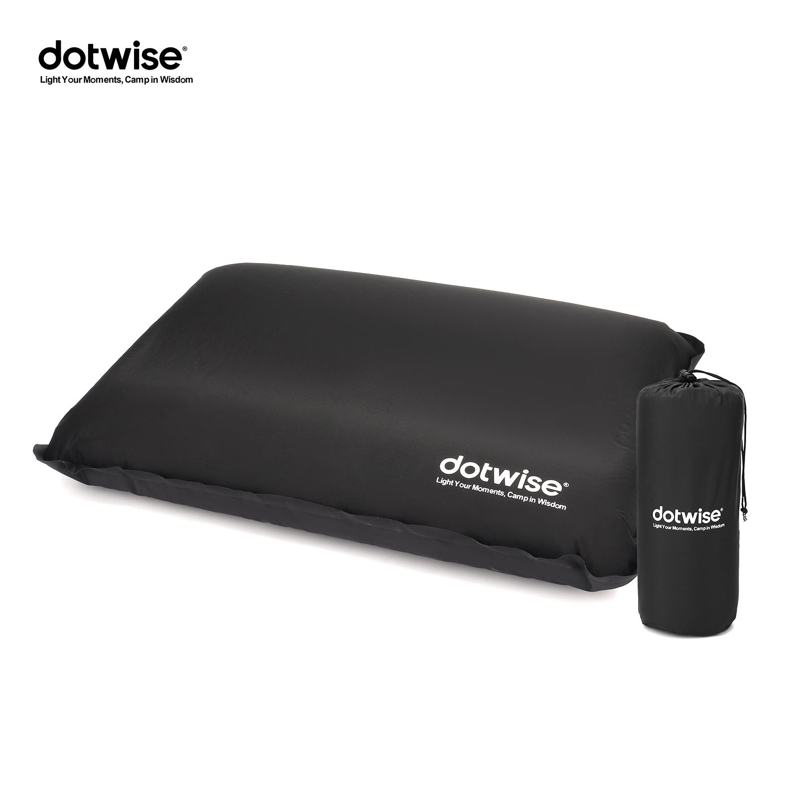 Travel Pillow Inflatable - DOTWISE หมอนเป่าลมอัตโนมัติ หมอนฟองน้ำ 3 มิติ หมอนแคมป์ปิ้งแบบพกพาสำหรับการเดินทางกลางแจ้งงีบหลับในสำนักงานพร้อมถุงเก็บของ