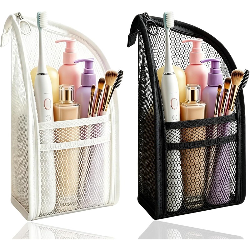 Travel Packing Accessories - กระเป๋าใส่ของใช้ส่วนตัวแบบตาข่าย ระบายอากาศ แห้งเร็ว ตั้งได้ พร้อมที่วางแปรงสีฟันและที่จัดเก็บเครื่องสำอาง สำหรับเดินทาง