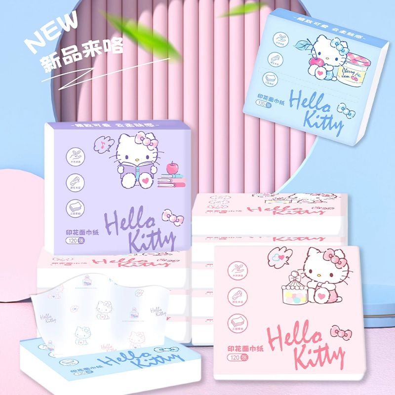Travel Accessories Gift Set - กระดาษทิชชู่ลายเฮลโลคิตตี้แบบใหม่ แพ็ค 6 ชิ้น กระดาษทิชชู่พกพา 3