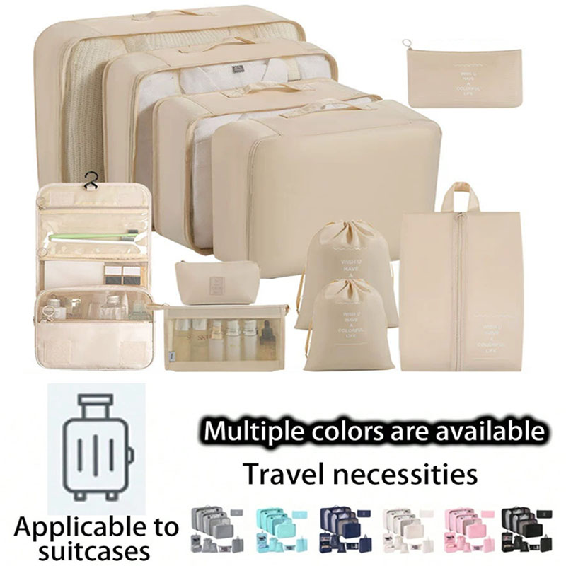 Travel Accessories Gift Set - ชุดกระเป๋าจัดเก็บสำหรับเดินทาง 7/8/9/10 ชิ้น กระเป๋าจัดระเบียบอุปกรณ์อาบน้ำดิจิทัล กระเป๋าจัดระเบียบสำหรับใส่เสื้อผ้า รองเท้า