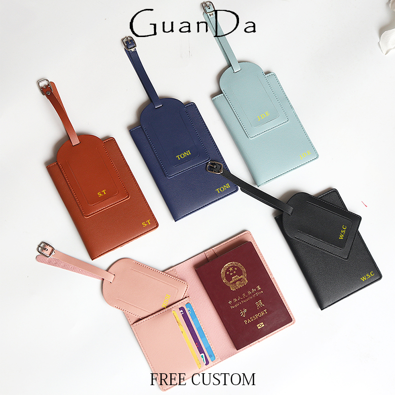 Travel Accessories Gift Set - ชุดซองใส่พาสปอร์ตหนังแบบพกพา พร้อมป้ายติดกระเป๋าเดินทาง ป้ายชื่อกระเป๋าเดินทาง ซองใส่บัตร ปกพาสปอร์ต กระเป๋าใส่บัตร