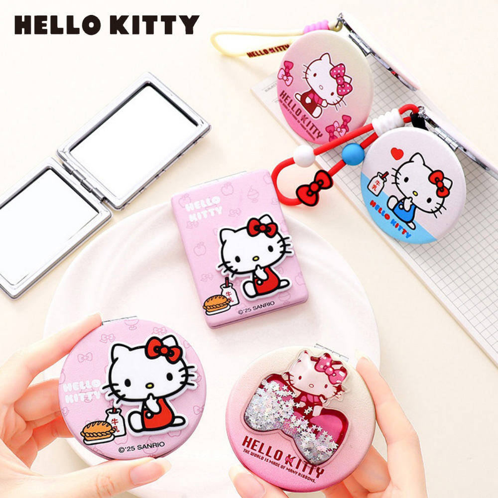 Travel Accessories Needed - ของแท้จากซานริโอ เฮลโล คิตตี้กระจกแต่งหน้าแบบพับได้การ์ตูนเคที เลดี้ ทราเวลกระจกสองทางแบบพกพาขนาดกะทัดรัดกระจกสำหรับดูแลส่วนบุคคลที่บ้าน
