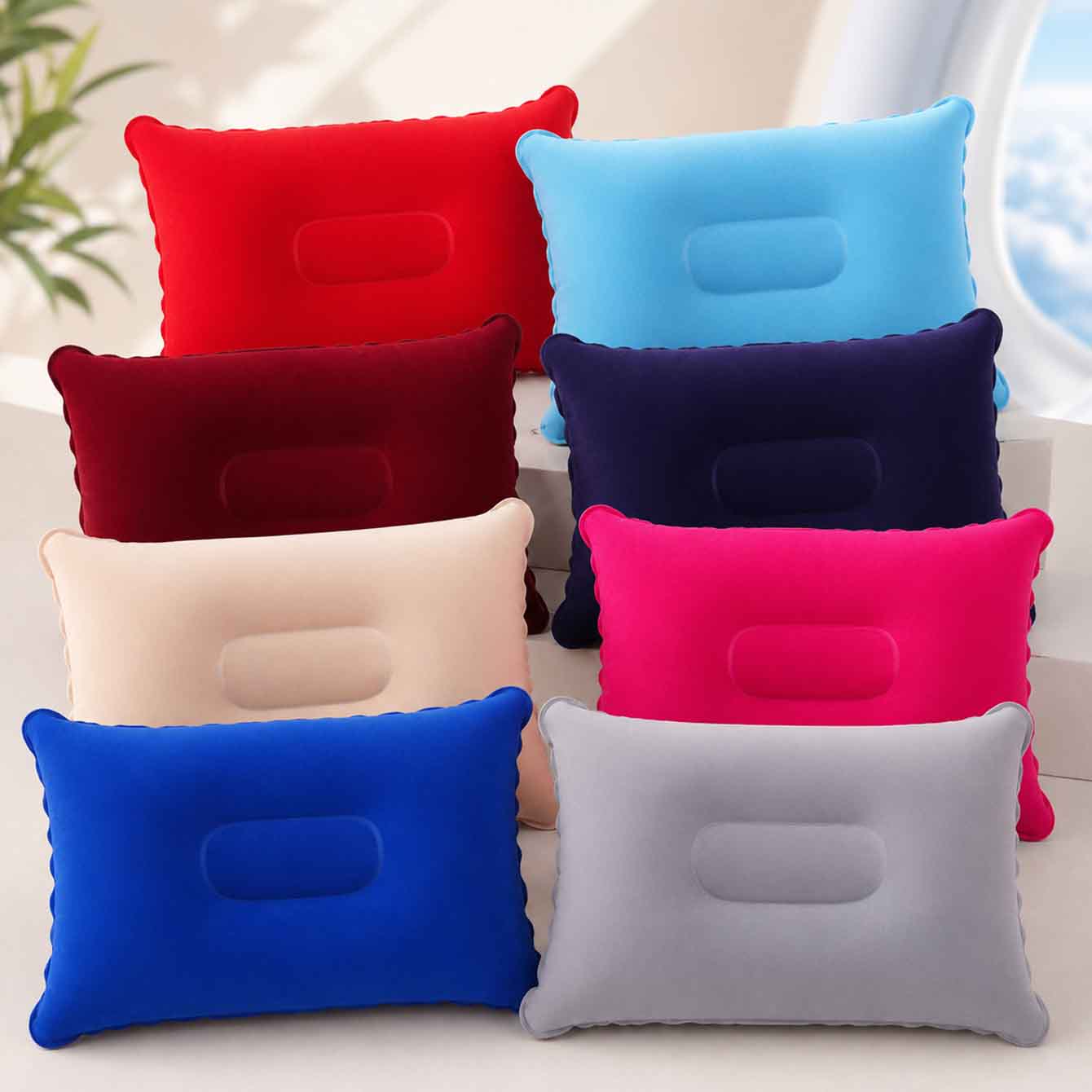 Travel Pillow Inflatable - หมอนเป่าลมแบบพกพา 2 ชิ้น ขนาดเล็ก ผ้ากำมะหยี่ สำหรับเดินป่า