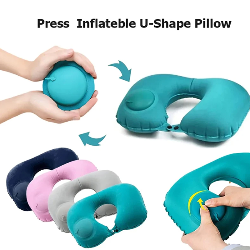 Travel Pillow Inflatable - หมอนรองคอพกพาแบบเป่าลม รูปทรงตัว U ที่สามารถเก็บได้และเติมน้ำเองได้ เหมาะสำหรับการเดินทางกลางแจ้งและการเดินทางเพื่อธุรกิจ
