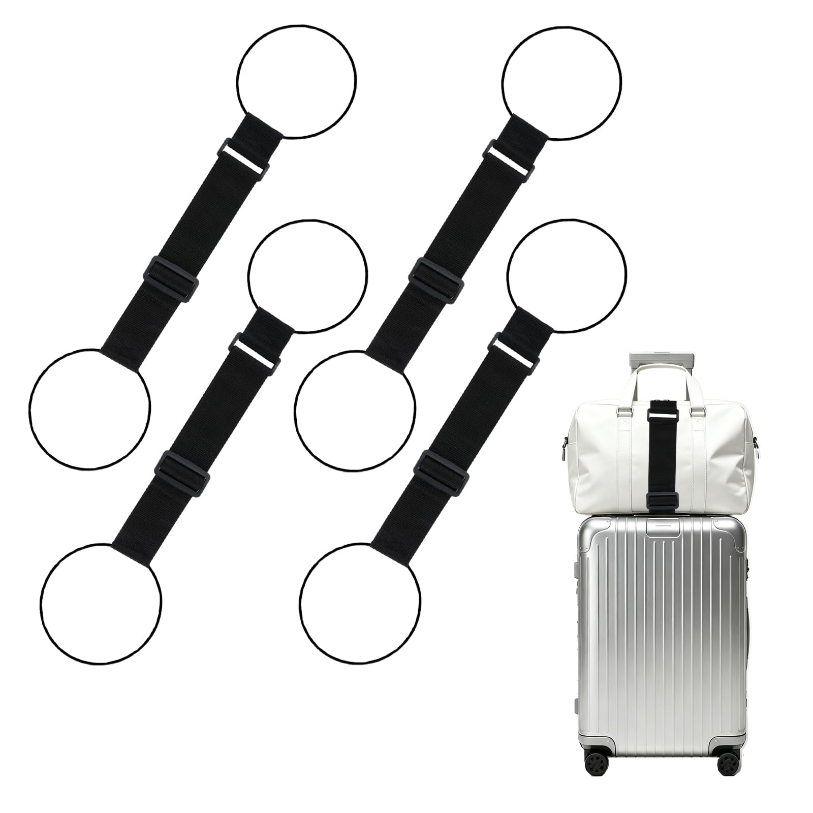 Travel Accessories Essentials - สายรัดเชื่อมต่อกระเป๋าเดินทาง, สายรัดยืดหยุ่นปรับได้ ทนทาน สำหรับเชื่อมต่อกระเป๋าเดินทางกับกระเป๋าเดินทางหลัก, อุปกรณ์จำเป็นสำหรับการเดินทางแบบไม่ต้องใช้มือ (4