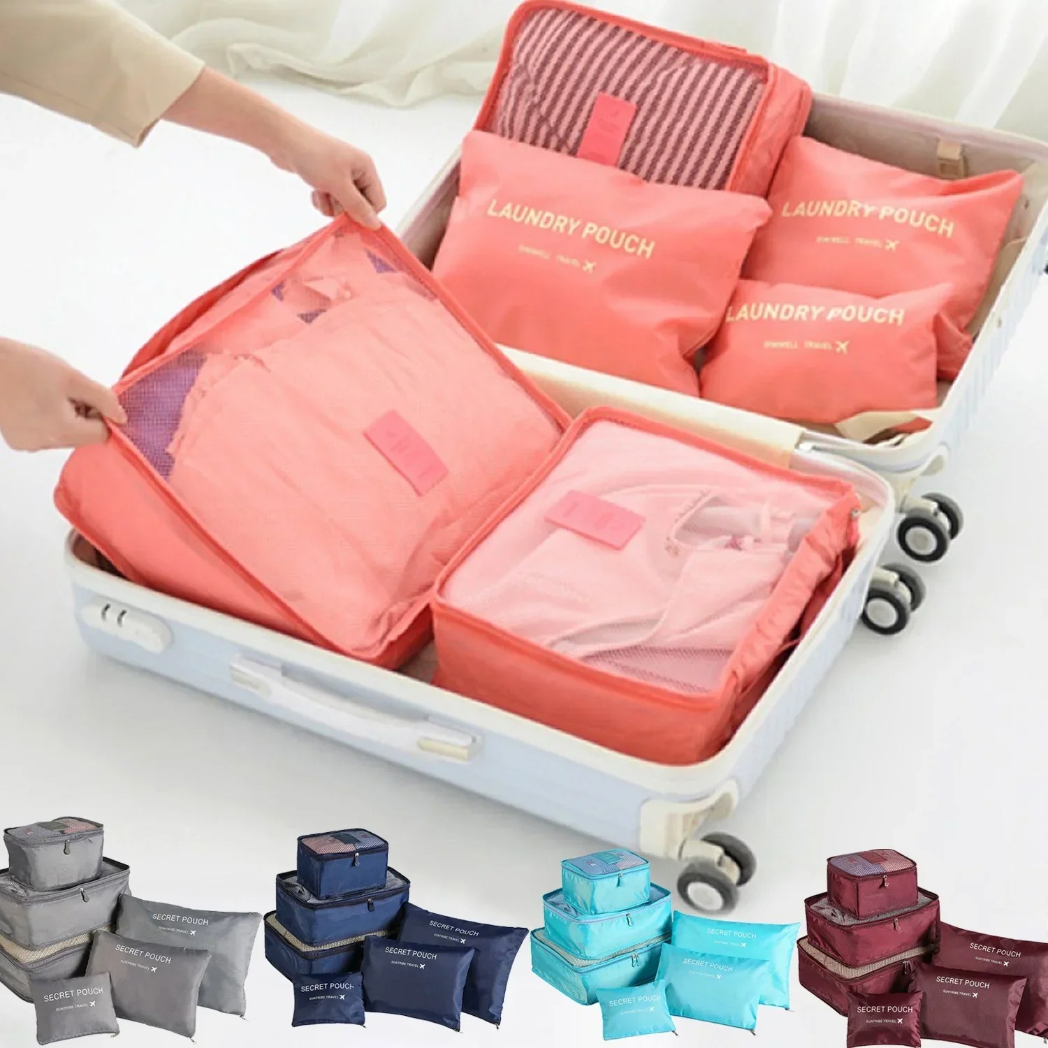 Travel Accessories Gift Set - ชุดกระเป๋าจัดเก็บสัมภาระสำหรับเดินทาง 6 ชิ้น ชุดจัดระเบียบกระเป๋าเดินทาง กล่องเก็บของแบบพกพา ที่จัดระเบียบเสื้อผ้าและรองเท้าแบบพับได้