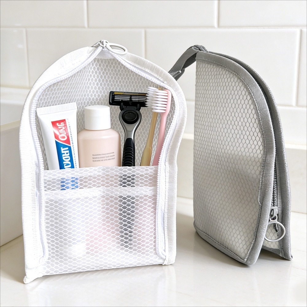 Travel Packing Accessories - กระเป๋าใส่เครื่องสำอางแบบตาข่าย ระบายอากาศ แห้งเร็ว ตั้งได้ ที่ใส่แปรงสีฟัน จัดระเบียบเครื่องสำอาง