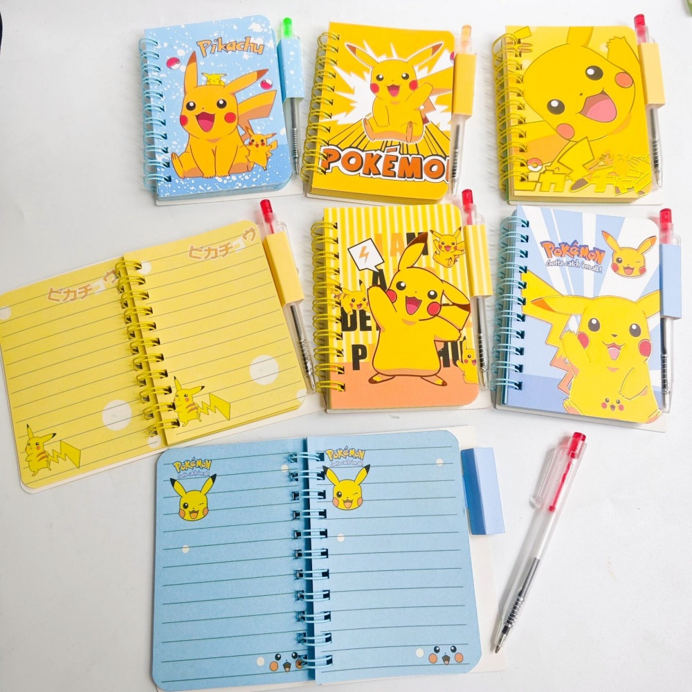 Travel Notebook Journal - สมุดโน้ตแบบมีสายรัด A7 ลายโปเกมอนน่ารัก พร้อมชุดปากกา พิกะจู สมุดบันทึกขนาดเล็ก